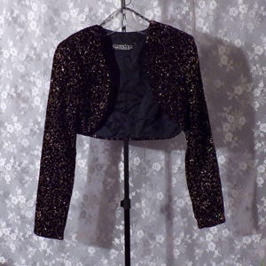 Kurtka z aksamitu w stylu vintage z lat 90., krótka, koktajlowa, formalna, świąteczna, rozmiar średni, S/M