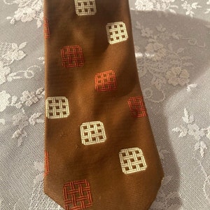Vintage 70s Wide Tie 1970s Funky Golden Brown Geometric Retro Groovy Necktie