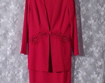 Vintage rood rokkostuum uit de jaren 90 | Studio I-jurk en jasje uit de jaren 90 | XL |