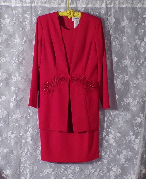 Vintage 1990s Red Dress Suit | 90s Studio I Dress 