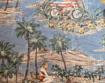 Vintage Hawaiian Shirt Size XL 2000s Retro Pinup Rockabilly Summer BBQ Rayon