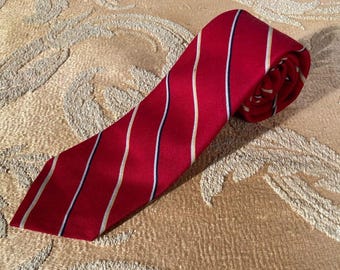 Vintage 80s Red Necktie 1980s Lord & Taylor Silk Wool Striped Old Money Tie