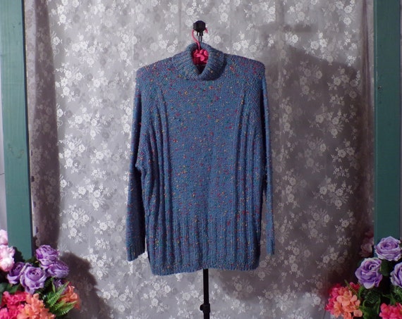 Vintage 1970s Turtleneck Sweater | 70s Blue Pullo… - image 1