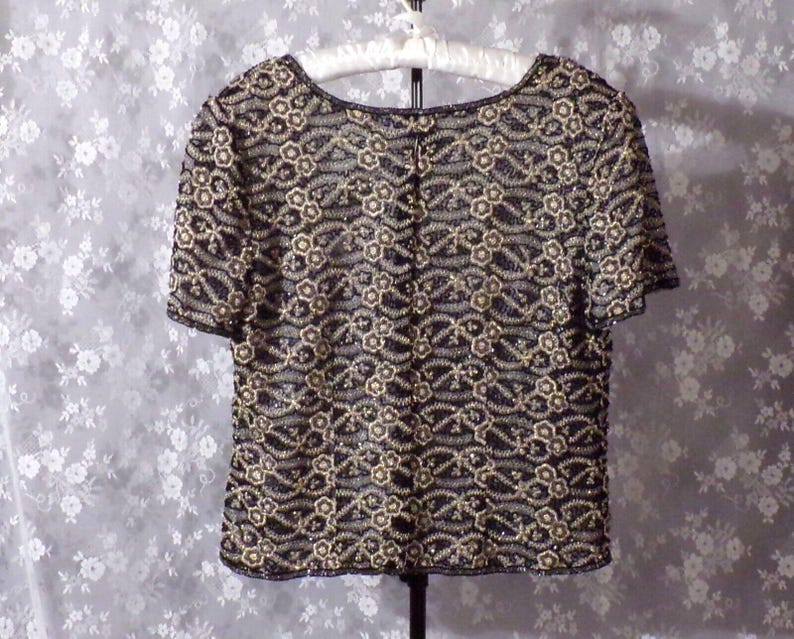 Adrianna Papell Occasions Blouse Vintage 90s Silk Beaded Art Nouveau Size Medium image 2