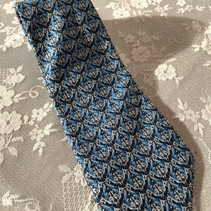 Vintage 70s Wide Necktie 1970s Groovy Blue Funky Victorian Print Fat Tie