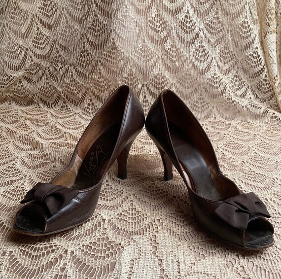 Vintage 1950s Brown Peep Toe Pumps 50s Bow Detail Heels - Etsy