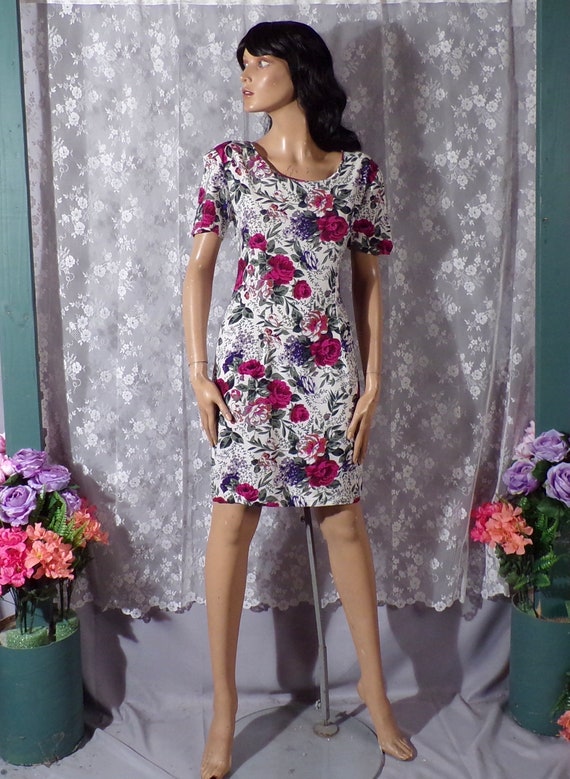 Vintage 90s Floral Dress Pinup Retro Wiggle Grung… - image 2