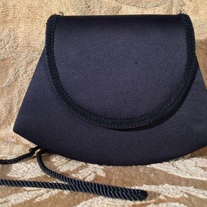 Vintage 80s Purse 1980s Black Satin Cocktail Wedding Guest Formal Fancy Bag