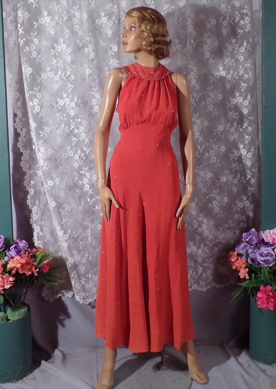 Vintage 1930s Bias Cut Halter Evening Gown 30s Go… - image 2