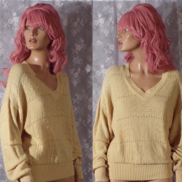 Vintage 1970s Mustard Yellow Sweater | 70s Kenneth Too Jumper | Size Large |