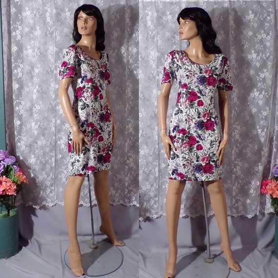 Vintage 90s Floral Dress Pinup Retro Wiggle Grung… - image 1