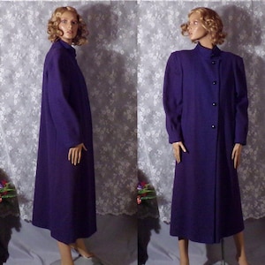 Vintage 80s Coat 1980s Purple Art Deco Revival Retro Wool Blend Size Medium M/L