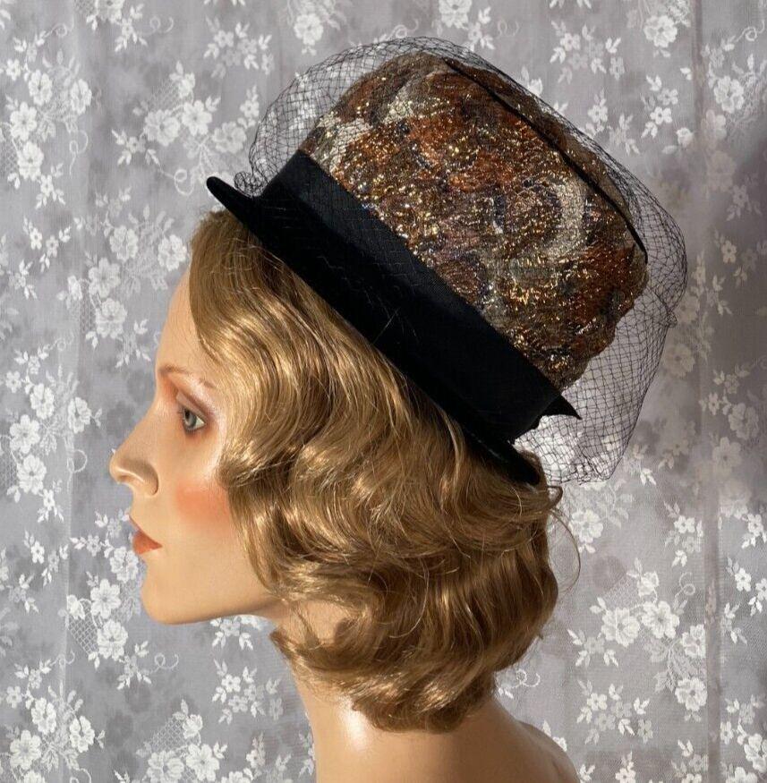 Vintage 60s Cloche Hat 1960s Gold & Black Oversize Pillbox Retro Jackie Kennedy Vintage 60s Cloche Hat 1960s Gold & Black Oversize Pillbox  main image 2