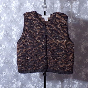 Vintage 90s Vest 1990s Leopard Mohair Blend Fuzzy Hipster Punk Goth Size Large