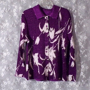 Vintage 2000s Crinkle Blouse Y2K Purple Floral Boho Whimsigoth Hippie Size Large