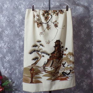 Alfred Shaheen Vintage Skirt 70s Japanese Asian Print Shantung Size Small S/M