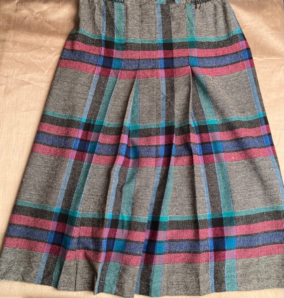 Vintage 1980s Plaid Wool Skirt | 80s Pink Blue Gr… - image 6