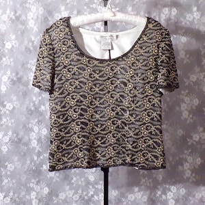 Adrianna Papell Occasions Blouse Vintage 90s Silk Beaded Art Nouveau Size Medium image 1