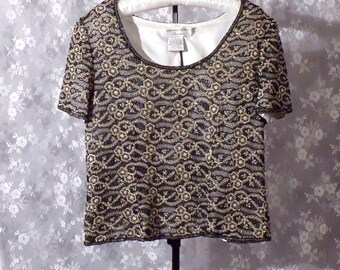 Blusa de ocasión Adrianna Papell, estilo vintage de los años 90, de seda con cuentas, estilo Art Nouveau, talla mediana