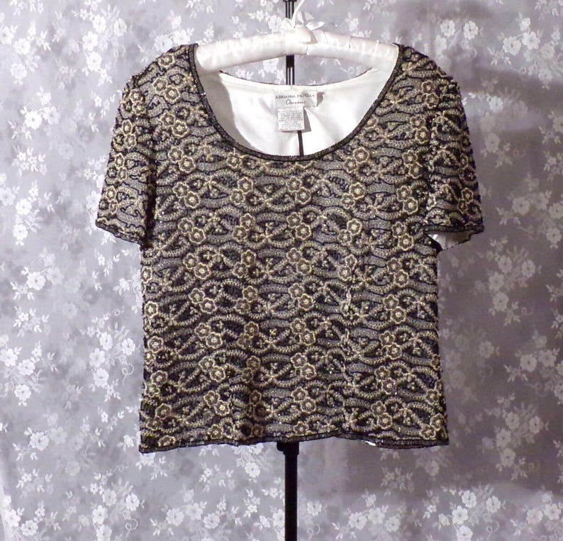 Adrianna Papell Occasions Blouse Vintage 90s Silk Beaded Art Nouveau Size Medium image 1