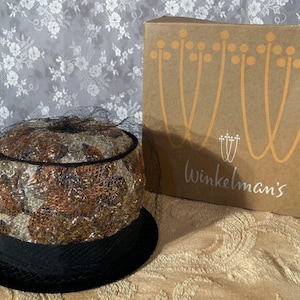 Vintage 60s Cloche Hat 1960s Gold & Black Oversize Pillbox Retro Jackie Kennedy