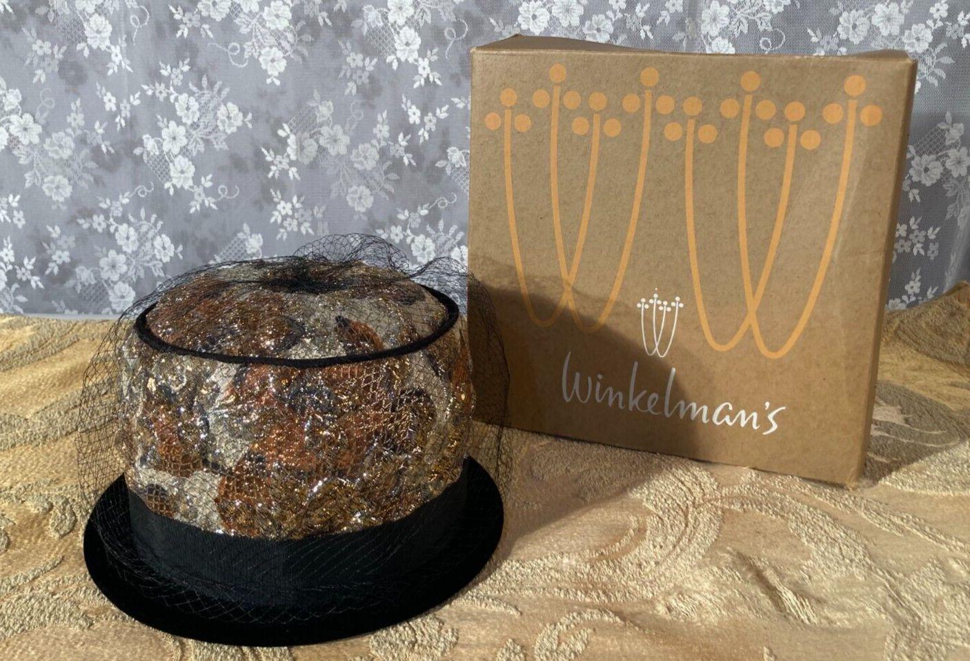 Vintage 60s Cloche Hat 1960s Gold & Black Oversize Pillbox 