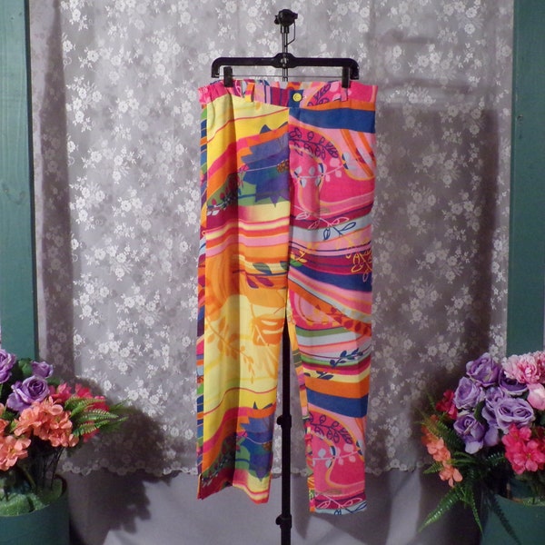 Vintage 90s Resort Pants Multicolor Neon Groovy Fun Palm Beach Vacation Size XL