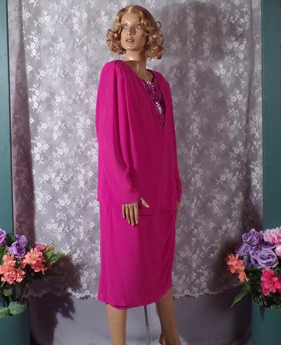 Vintage 1980s Hot Pink Sequin Cocktail Dress | 80… - image 3