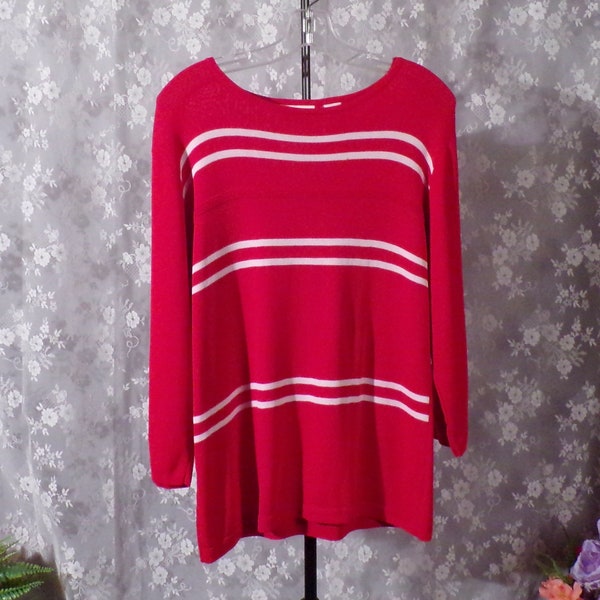 Vintage 80s Top 1980s Red & White Stripe Knit Long Sleeve Blouse Bill Blass Jeans Size M/L As Is