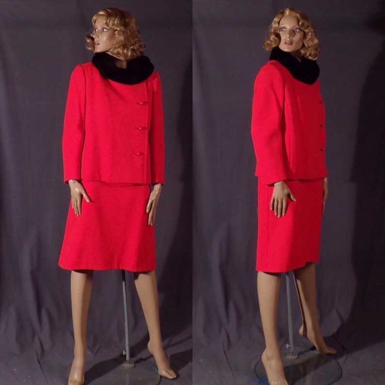 Vintage 1960s Dress Dress and Jacket Fur Collar Wool | Etsy