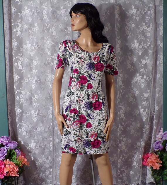 Vintage 90s Floral Dress Pinup Retro Wiggle Grung… - image 3