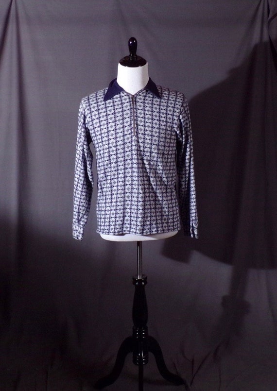 Vintage 1960s Shirt Mens Knit Shirt Zip Up Shirt Groovy Etsy