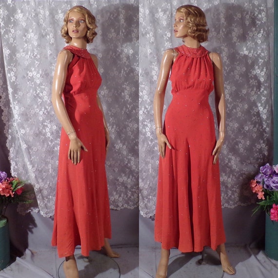 Vintage 1930s Bias Cut Halter Evening Gown 30s Go… - image 1