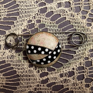 Vintage 1980s Enamel 2 Sided Shawl Pin | 80s New Wave Brooch |