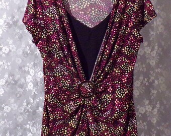 Vintage Polkadot Top: 2000s Business Casual with Buckle - Size Medium