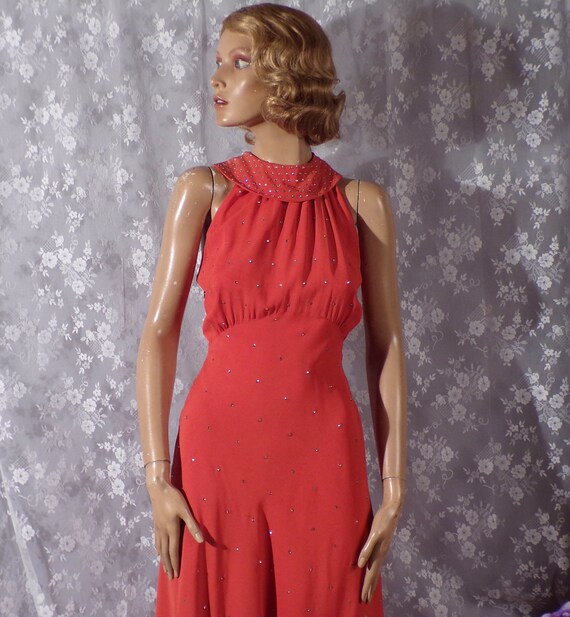 Vintage 1930s Bias Cut Halter Evening Gown 30s Go… - image 5