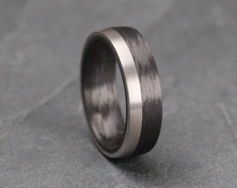 6mm Carbon Fibre & Palladium Wedding/Engagement Ring with Free Engraving! Carbon Fiber wedding band. Black and silver wedding ring