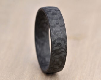 Forged Carbon Fibre, Wedding / Engagement Ring with FREE engraving. Black Textured Carbon Fiber wedding band for men and woman