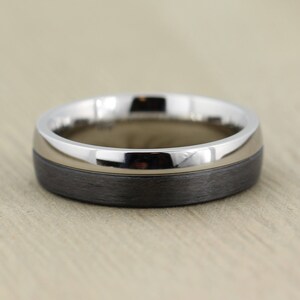 Wedding Ring Set, Carbon Fiber & Titanium, 5 Diamonds with FREE engraving Wedding band set Choose your width image 3