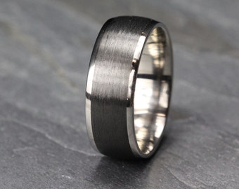 Titanium & Carbon Fibre Wedding/Engagement Ring with Free Engraving! Black Carbon Fiber wedding band,  5mm width to 10mm