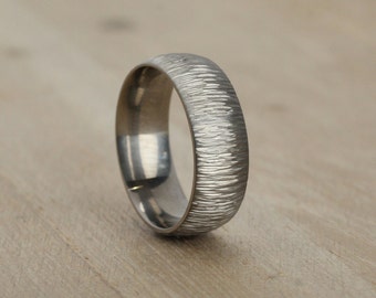 Matte Titanium ripple Wedding Ring, with FREE Engraving. Large Titanium Wedding Band. Wide textured wedding brushed