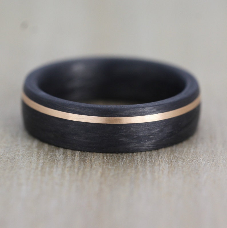 6mm Carbon Fibre & Rose Gold Wedding/Engagement ring with Free Engraving Wedding band image 2