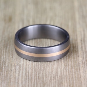 Tantalum and Rose Gold Wedding Ring Band 6.5mm wide Brushed Finish, Comfort Fit with FREE Engraving! Mans Wedding Ring