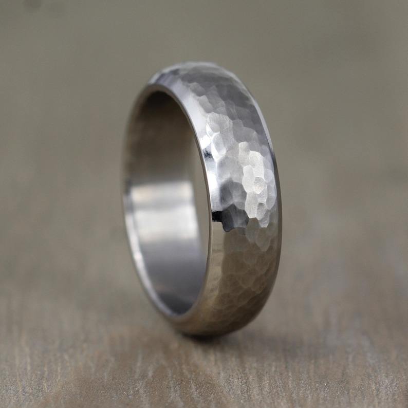 Wedding Band Hammered Effect. 6mm Titanium with FREE Engraving Hammered effect WeddingEngagement Ring