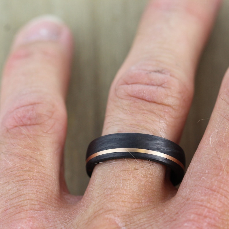 6mm Carbon Fibre & Rose Gold Wedding/Engagement ring with Free Engraving Wedding band image 3