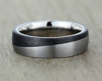 Carbon Fibre & Titanium Wave, Wedding Ring Band with FREE Engraving. Court shape, Yin Yang, alternative metal ring is very lightweight