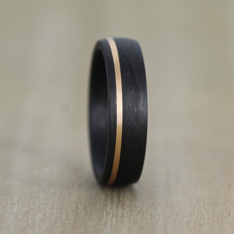 6mm Carbon Fibre & Rose Gold Wedding/Engagement ring with Free Engraving Wedding band image 4