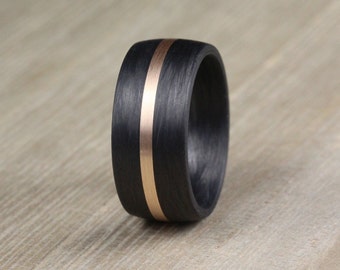 10mm Carbon Fibre & Gold Wedding/Engagement Ring with Free Engraving! Carbon Fibre wedding Band