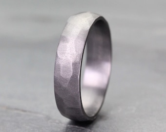 Faceted Tantalum Wedding Ring Band, in 4 to 7mm width. Brushed Finish, Comfort Fit with FREE Engraving! Pure Tantalum, Stylish and Rustic