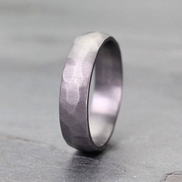 Faceted Tantalum Wedding Ring Band, in 4 to 7mm width. Brushed Finish, Comfort Fit with FREE Engraving! Pure Tantalum, Stylish and Rustic